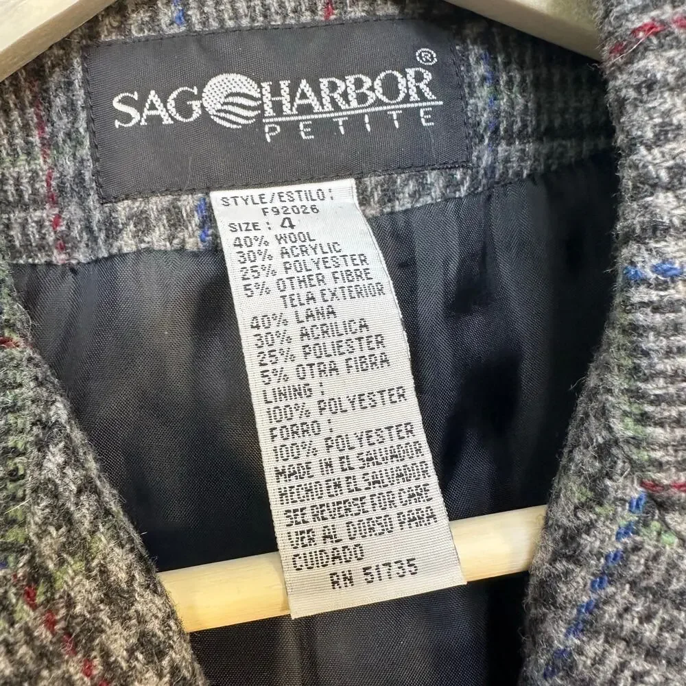 Sag Harbor Petite Houndstooth Tweed Wool Blend Blazer Jacket